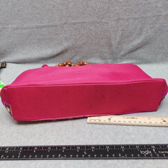 Handcrafted Pink Embroidered Elephant Bead Handle Purse - Picture 3 of 7